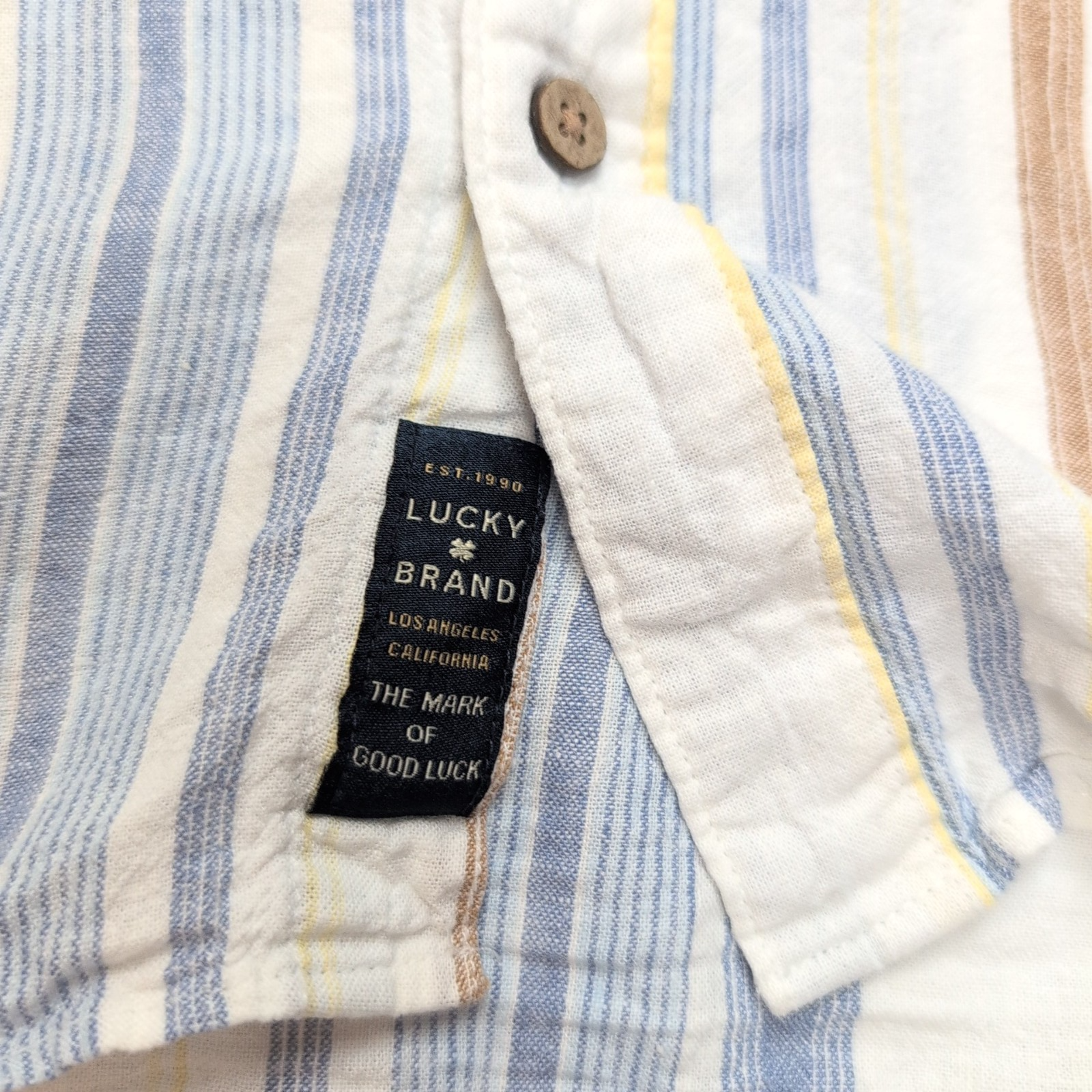 Chemise Lucky Brand S Lin Viscose Rayures Manches Courtes Poche