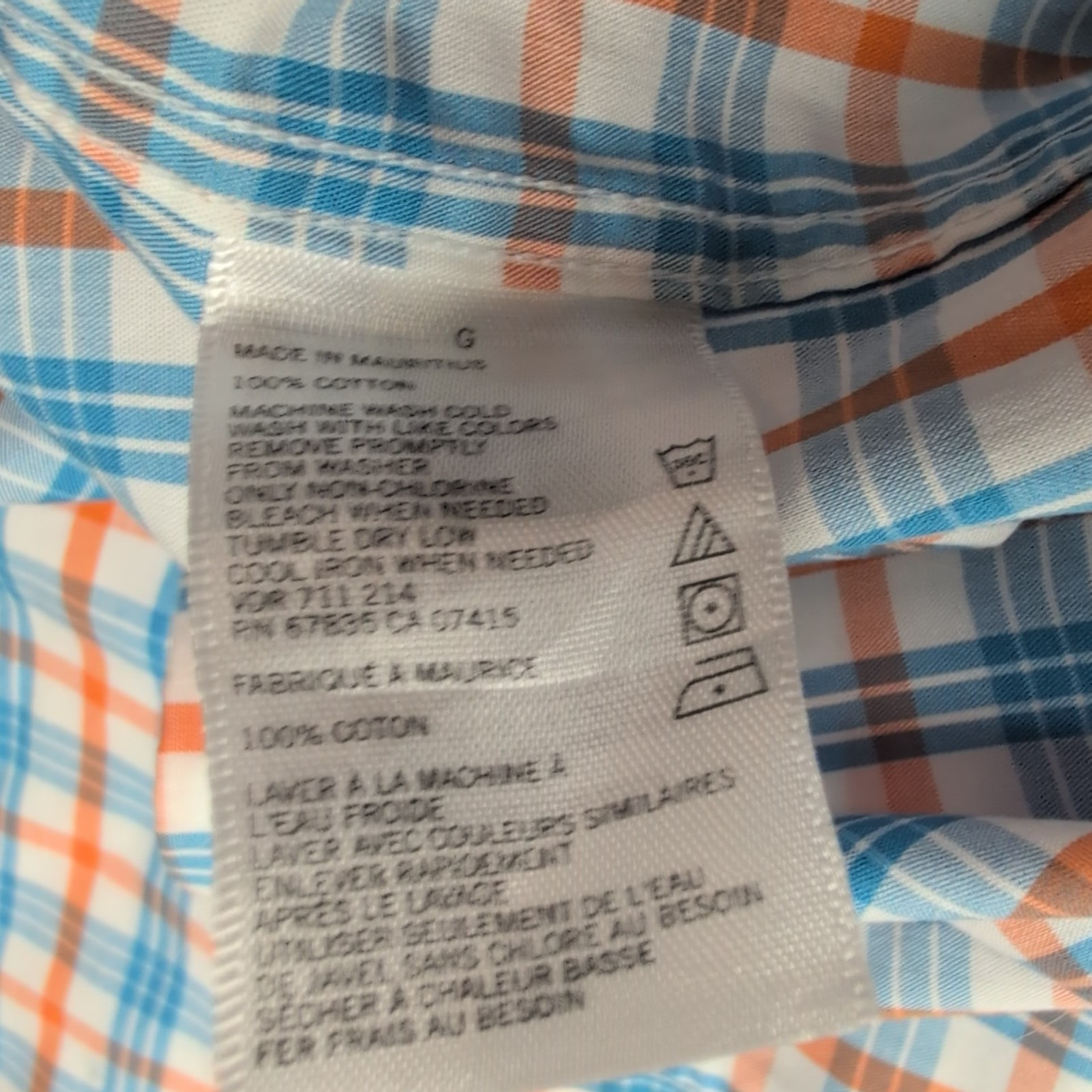 Chemise Nautica L Carreaux Bleu Orange 100% Coton Logo Brodé manches longues