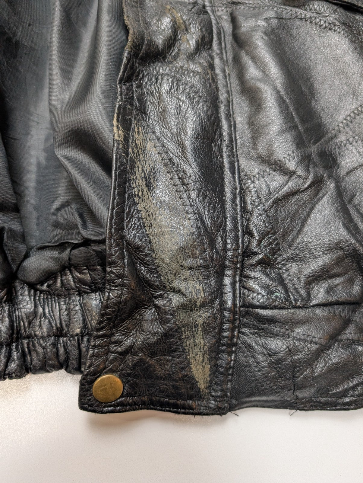 Vintage Leather Bomber Jacket Patchwork Black XL Napoline Coat Veste |48c