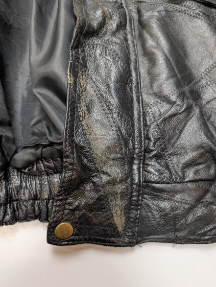Vintage Leather Bomber Jacket Patchwork Black XL Napoline Coat Veste |48c