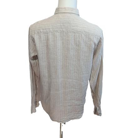 Chemise Razer 100% Lin Blanc Cassé Rayures Bordeaux Manches Longues Taille L