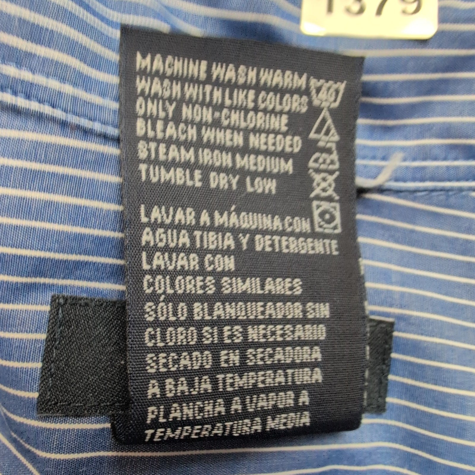 Chemise Nautica L Bleu Rayures Blanches Coton Logo Brodé Poche Mauritius