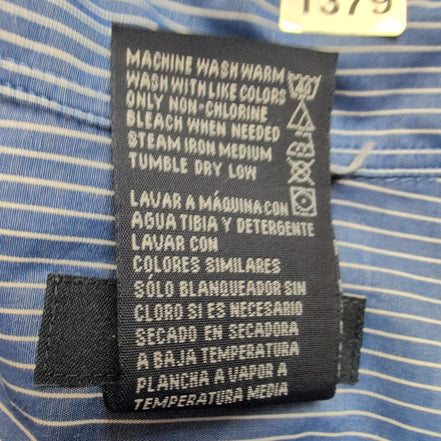 Chemise Nautica L Bleu Rayures Blanches Coton Logo Brodé Poche Mauritius