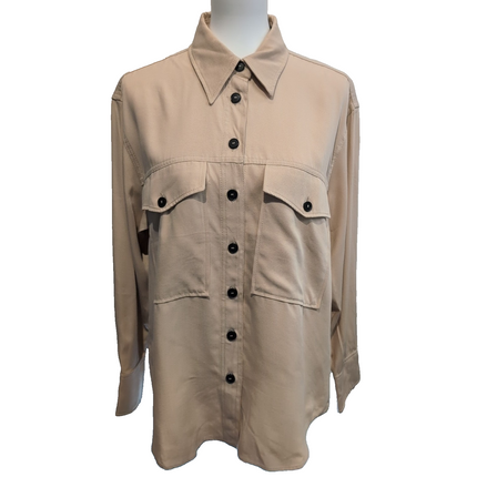 Chemise Femme Mango L Marron Clair Lyocell Viscose Fluide Neuve