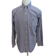 Chemise Ralph Lauren Classic Fit L Vichy Violet Logo Vert Coton manches longues