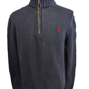 Pull Polo Ralph Lauren Col Zippé Bleu Marine 100% Coton Taille M Vintage