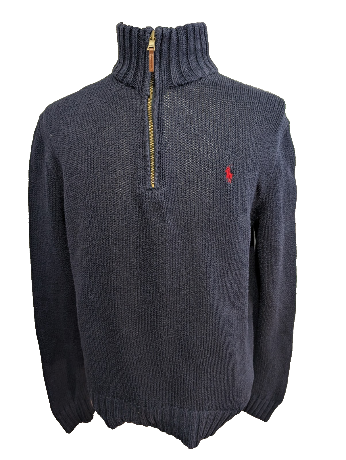 Pull Polo Ralph Lauren Col Zippé Bleu Marine 100% Coton Taille M Vintage