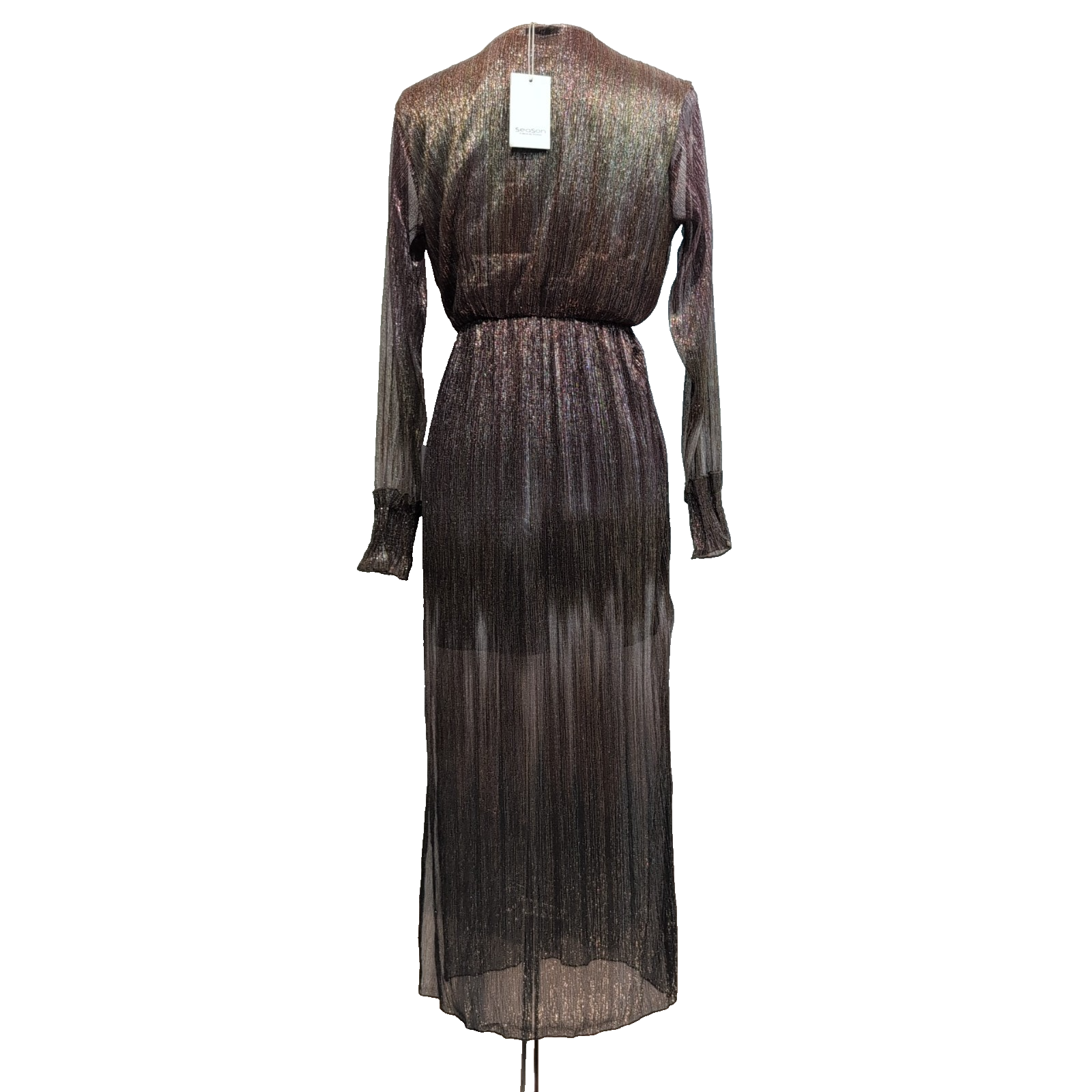 Robe SAESON S/M Longue Brillante Voile Manches Longues Neuve Étiquette