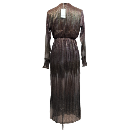 Robe SAESON S/M Longue Brillante Voile Manches Longues Neuve Étiquette