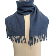 Écharpe Polo Ralph Lauren Vintage 100% Laine d'Agneau Bleu Clair Logo Jaune