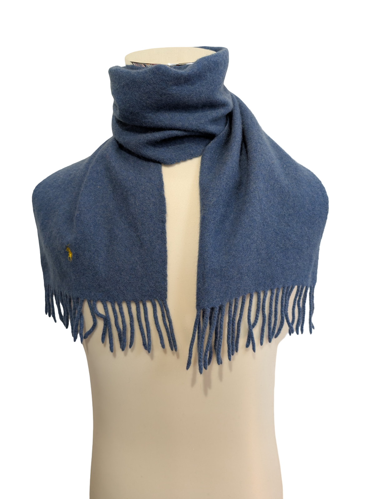 Écharpe Polo Ralph Lauren Vintage 100% Laine d'Agneau Bleu Clair Logo Jaune