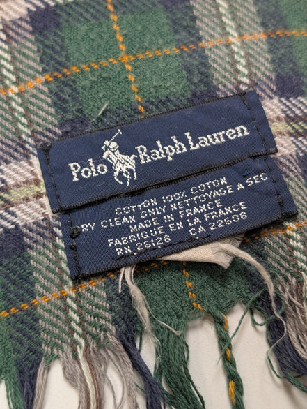Écharpe Polo Ralph Lauren 100% Coton Carreaux Bleu Jaune Vert