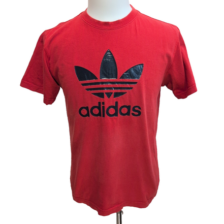 T-shirt Adidas M Rouge Grand Logo Bleu Marine 100% Coton Vintage