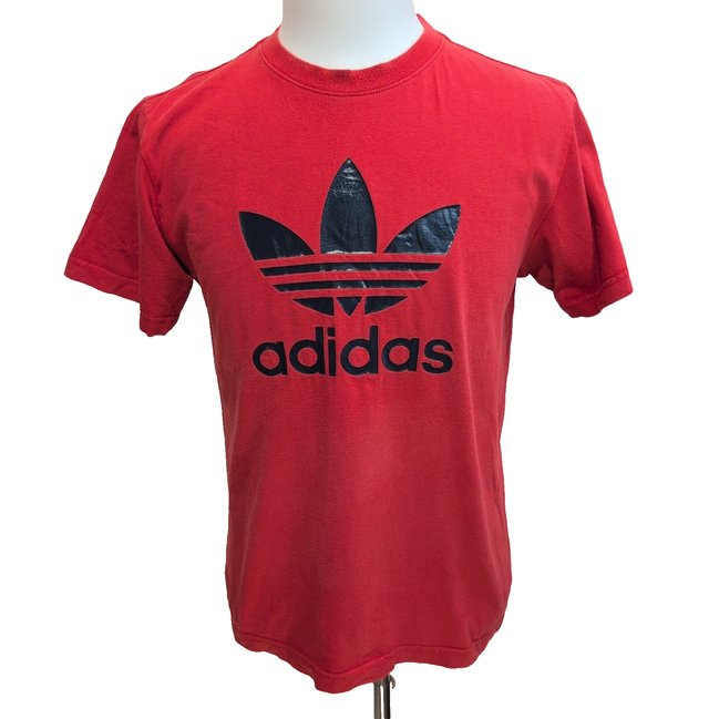 T-shirt Adidas M Rouge Grand Logo Bleu Marine 100% Coton Vintage