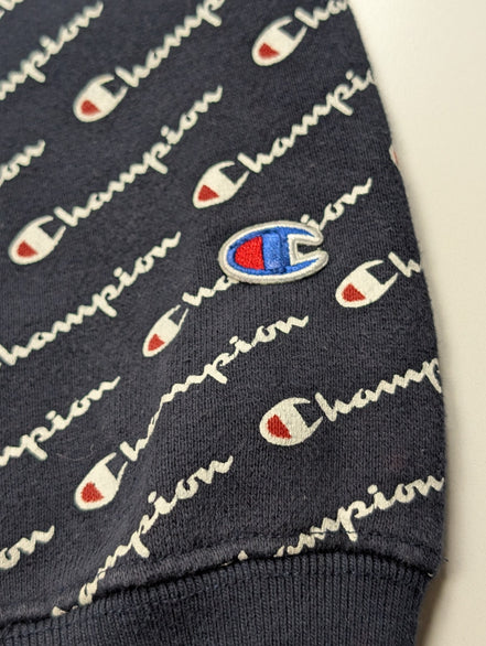➜ Sweat à Capuche Champion Vintage - Motif Multi-Logo All-Over - Taille L