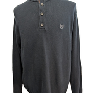 Pull Chaps Noir Pur Coton Col Boutonné & Coudières Vintage - Taille L