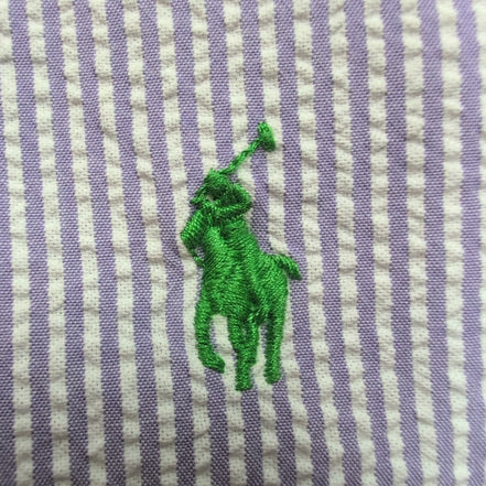 Chemise Ralph Lauren XL Lilas Rayures Gaufrée Logo Vert Button Down Shirt