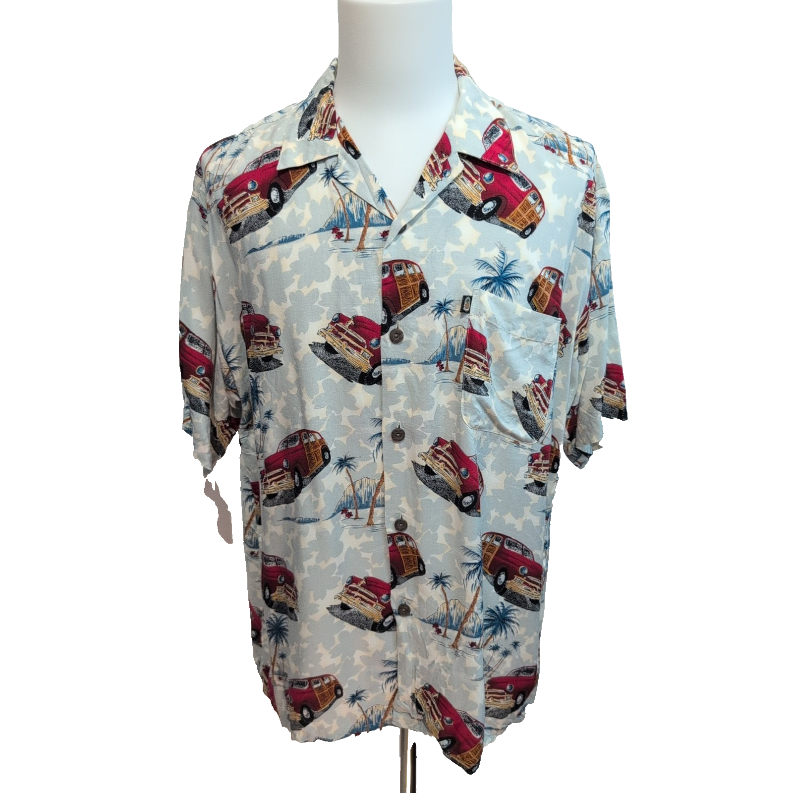Chemise hawaïenne Pineapple Connection L bleue palmiers 100% rayonne