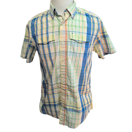 Chemise Tommy Hilfiger Manche Courte Carreaux Multicolores Trim Fit Taille S