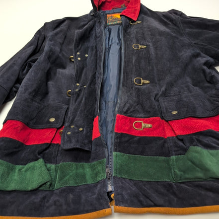 🌟 OUTBROOK Manteau / Veste Longue Nubuck Cuir VÉRITABLE BLEU MARINE T. 2XL |44c