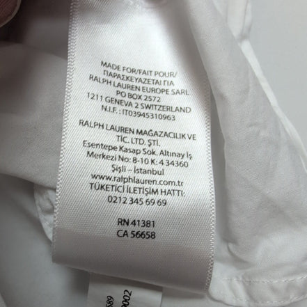 Chemise Ralph Lauren XS Blanche Logo Bleu Marine Manches Longues