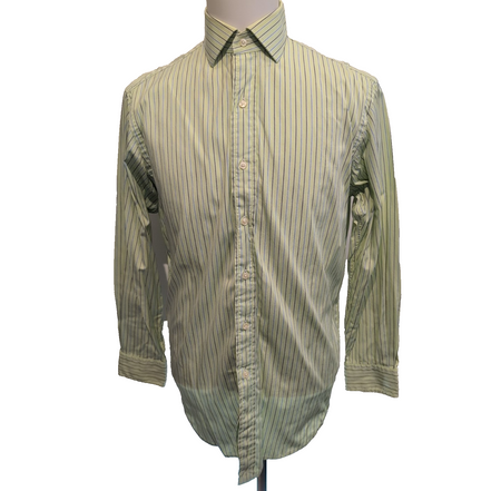 Chemise Polo Ralph Lauren Regent M L Verte Bleue Rayures Classic Fit Shirt