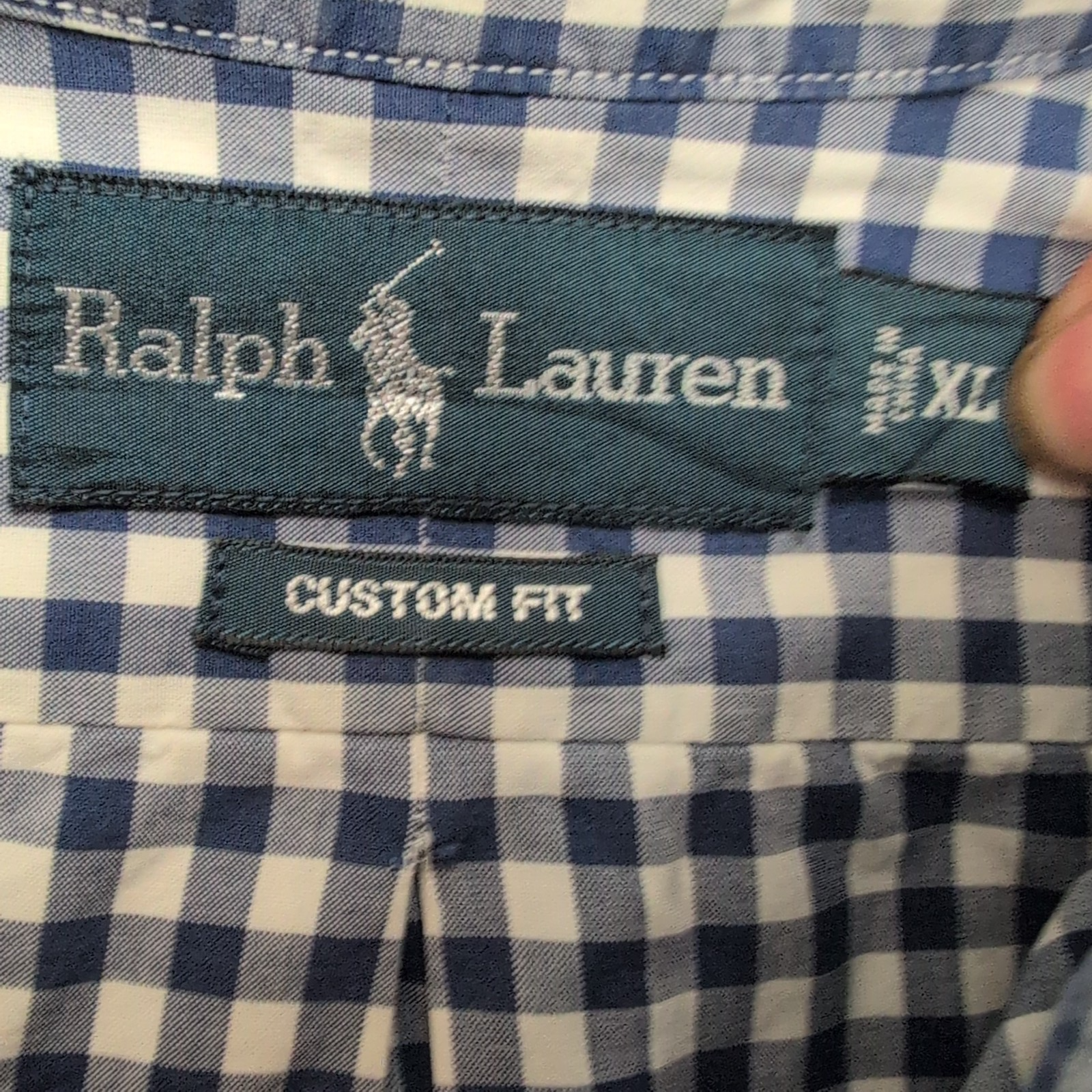 Chemise Ralph Lauren Custom Fit XL Vichy Bleu Blanc Logo Jaune