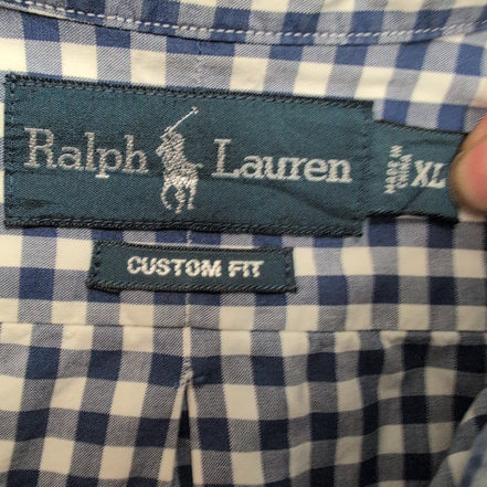 Chemise Ralph Lauren Custom Fit XL Vichy Bleu Blanc Logo Jaune