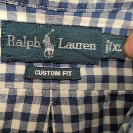 Chemise Ralph Lauren Custom Fit XL Vichy Bleu Blanc Logo Jaune