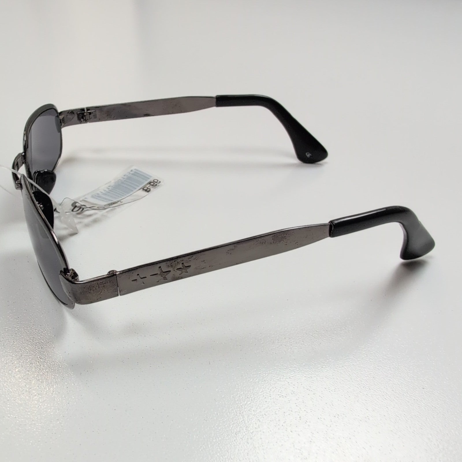 Lunettes de soleil Y2K Carrées Métal Chromé Gris Foncé Branches Larges