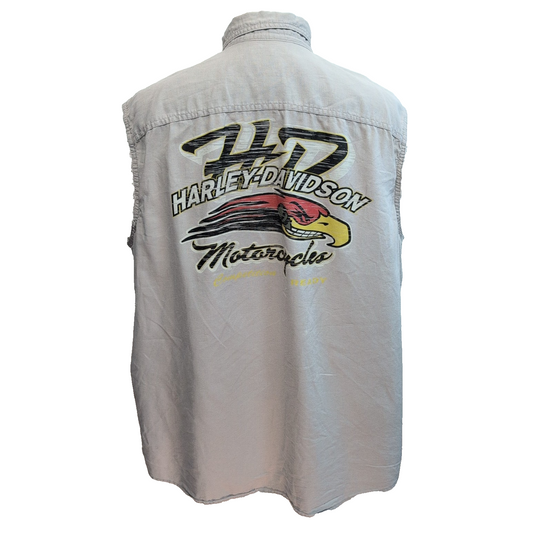 Chemise Harley-Davidson 2XL Sans Manches Gris Brodé Aigle Dos Lin Coton