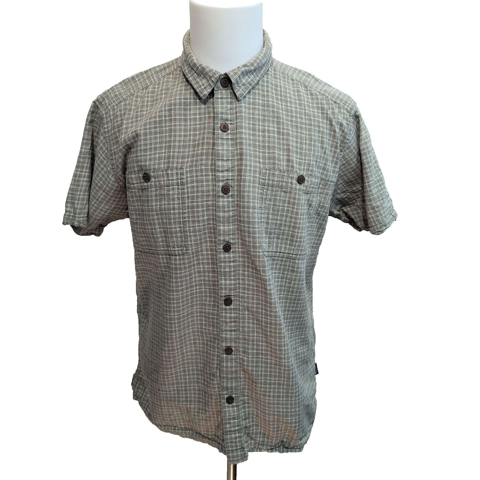 Chemise Patagonia L Kaki Carreaux Chanvre Coton Bio Manches Courtes