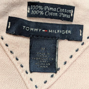 Pull Fin Tommy Hilfiger Femme Col V Rose Motif Losanges Coton Pima Taille M