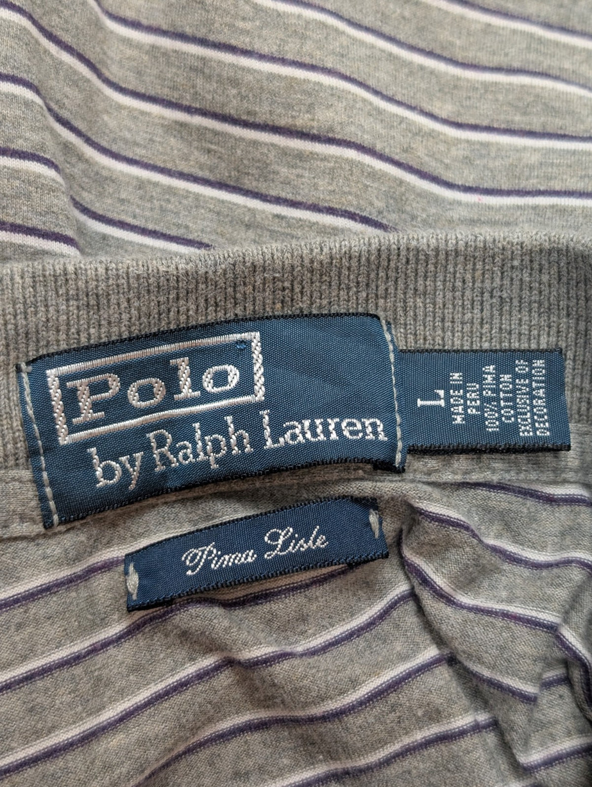 Polo manches courtes Polo Ralph Lauren L gris rayures Pima Lisle logo bas