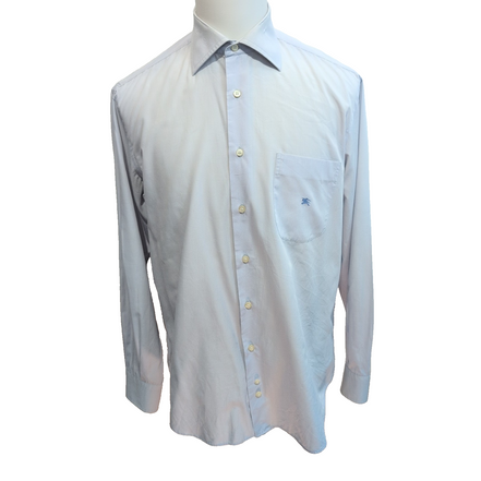 Chemise BURBERRY L Bleu Clair Logo Brodé 2 Boutons Polyester Coton manches long
