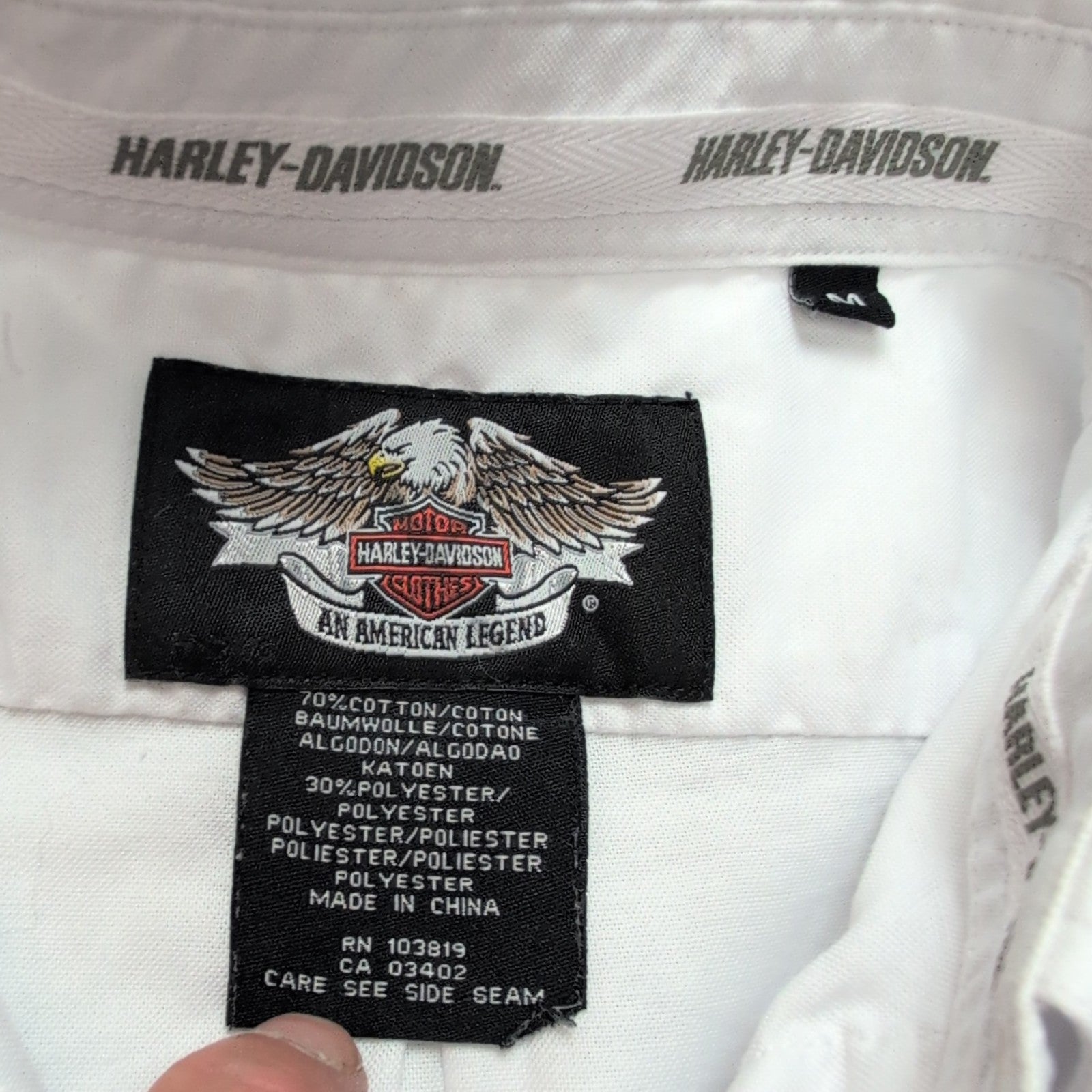 Chemise Harley Davidson Blanche M 2 Poches Logo Brodé Manches Longues