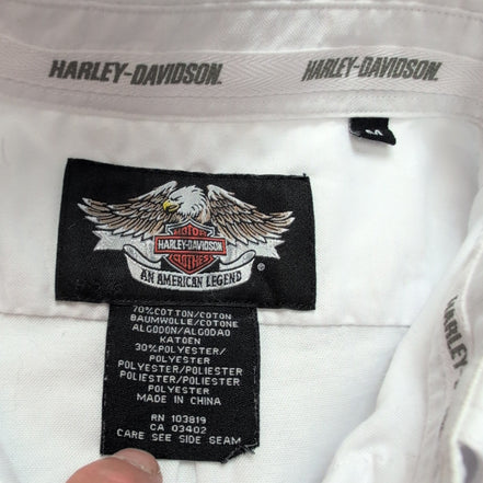 Chemise Harley Davidson Blanche M 2 Poches Logo Brodé Manches Longues