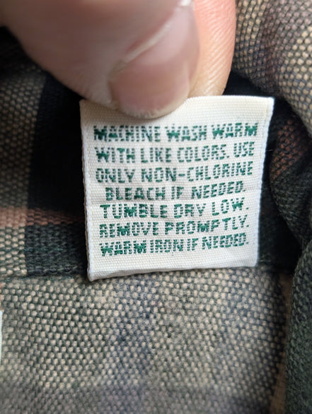 L.L. Bean Chamois Flanelle Coudes Réparés Vert Marron L USURE VINTAGE | 325S