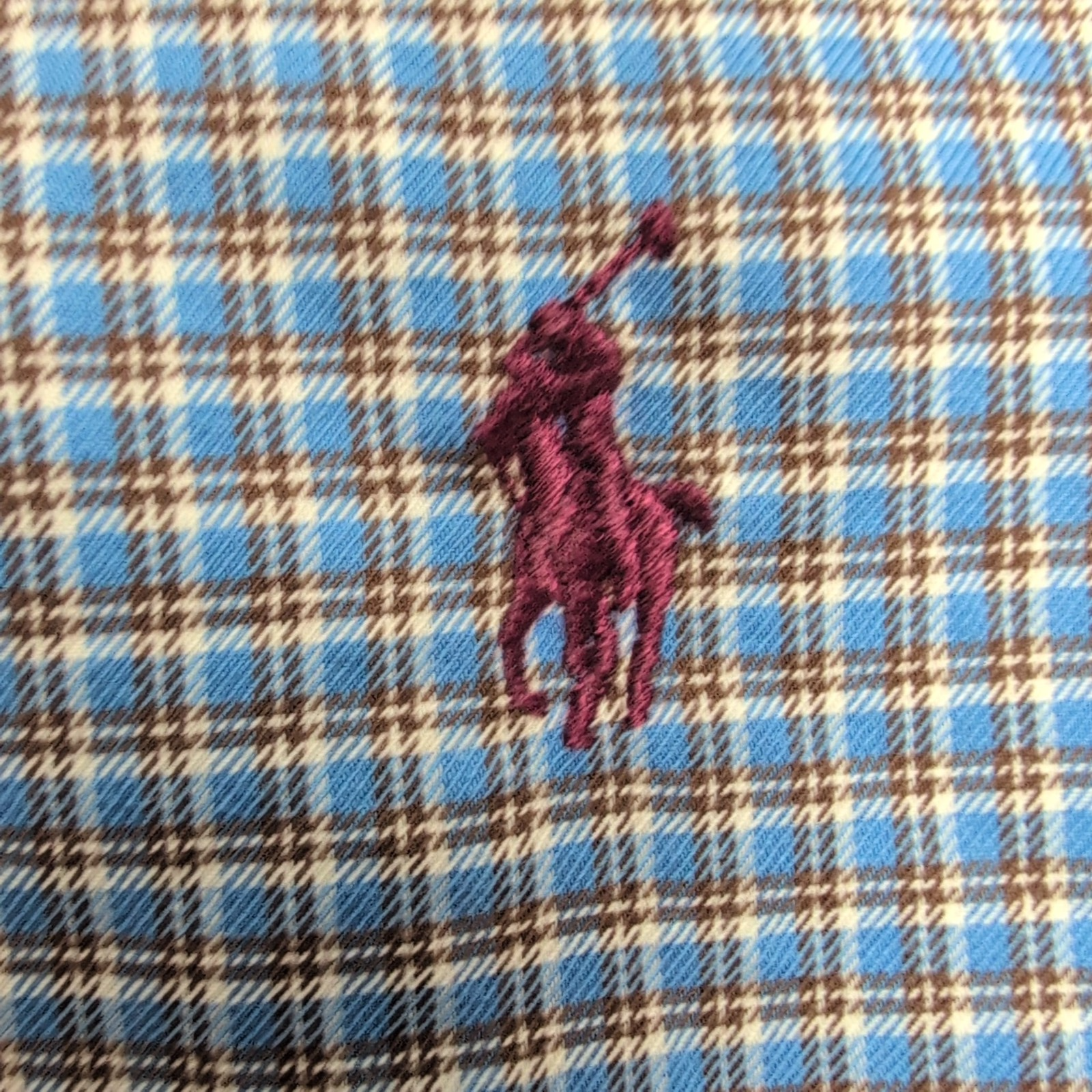 Chemise Ralph Lauren L Carreaux Bleu Marron Logo Bordeaux Boutons marbrés