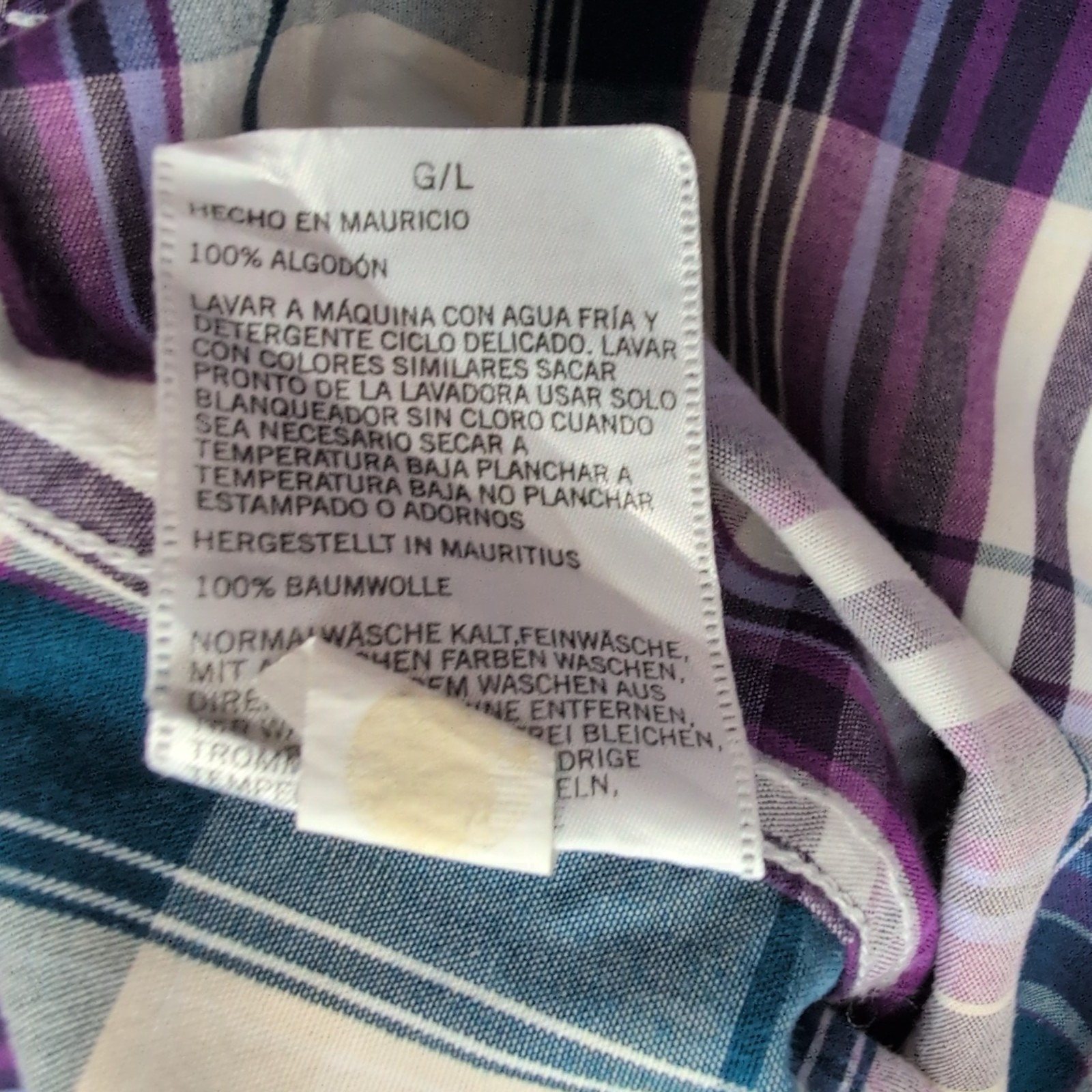 Chemise Nautica L Vert Violet Carreaux Coton Logo Brodé Poche manches longues
