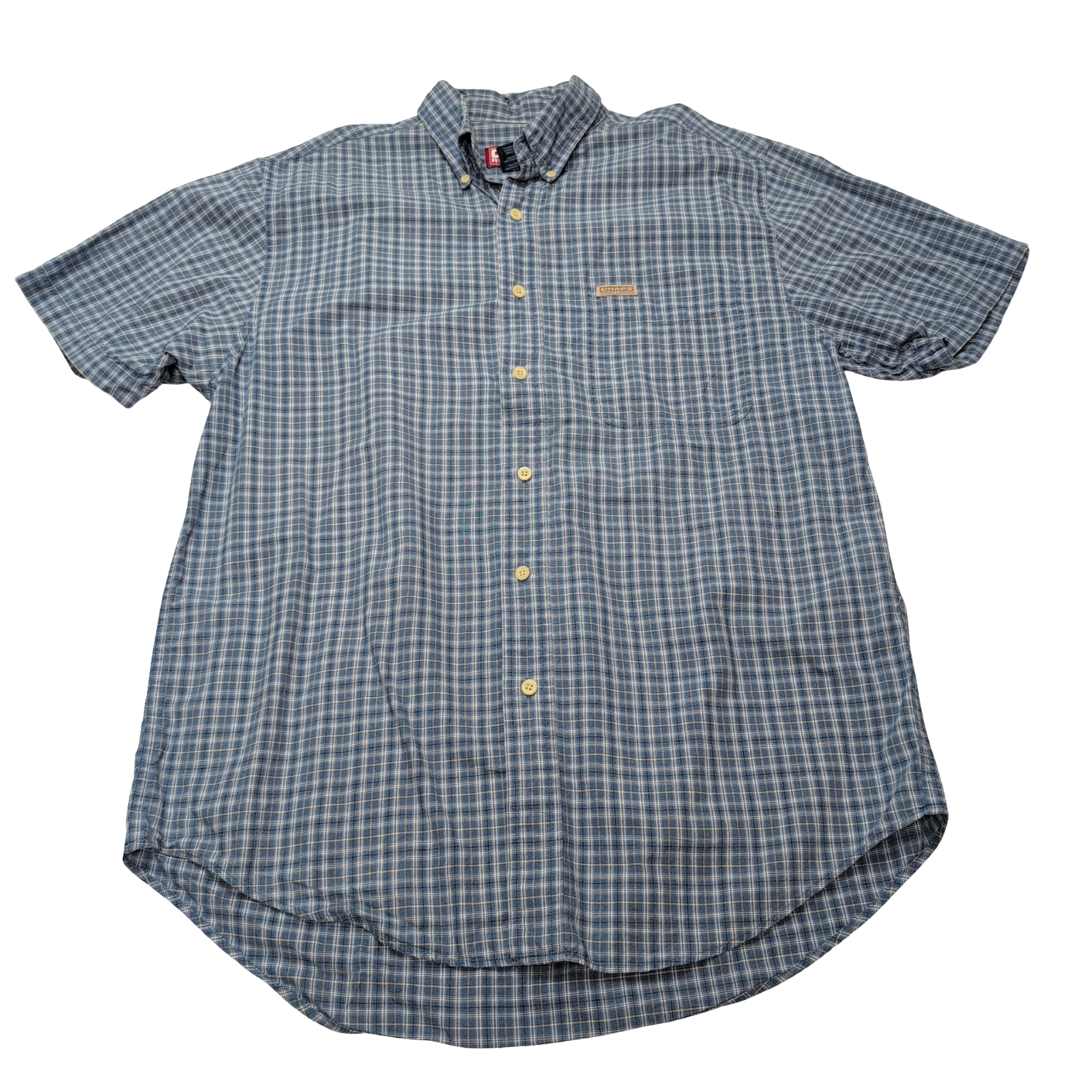 Chemise CHAPS Ralph Lauren bleue à carreaux manches courtes taille M #13e
