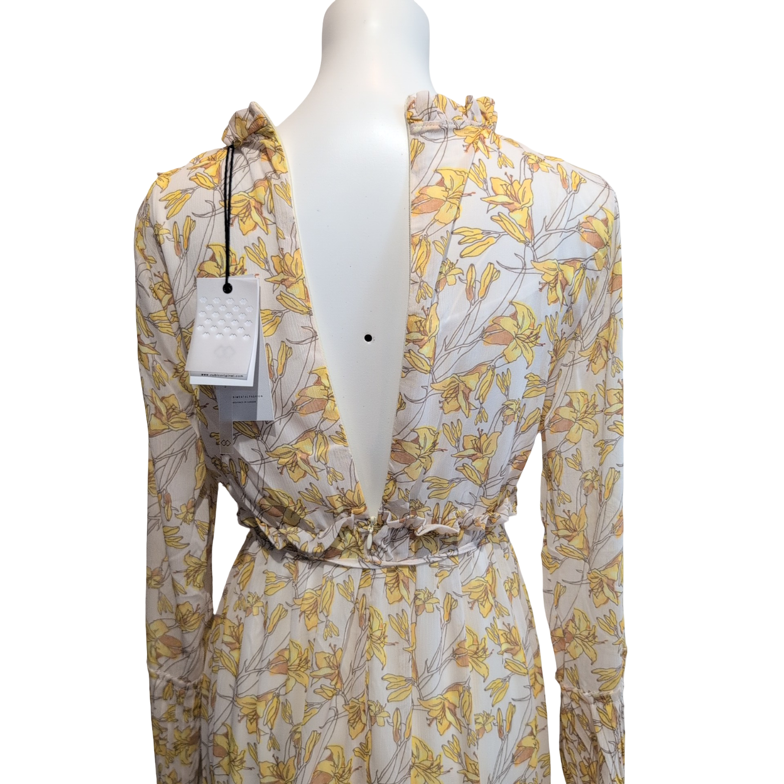 Robe CUBIC Femme T.S Crème Fleurs Jaunes Fluide Été Neuve Avec Étiquette