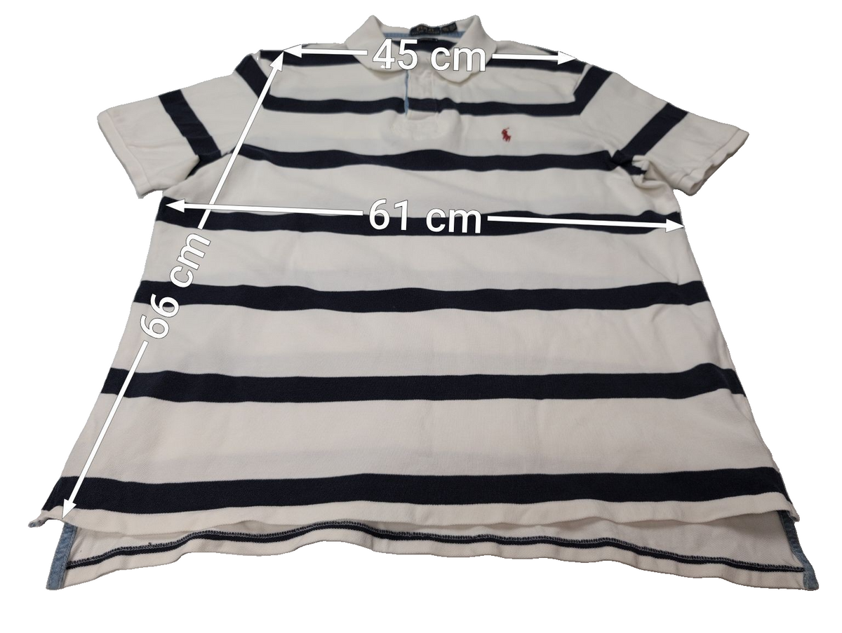 Polo rugby manches courtes Polo Ralph Lauren XXL rayures marine blanc Custom Fit