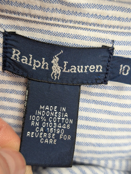 Chemise Ralph Lauren Femme Taille 10 Bleu Rayures Manches Longues Coton XXS XS