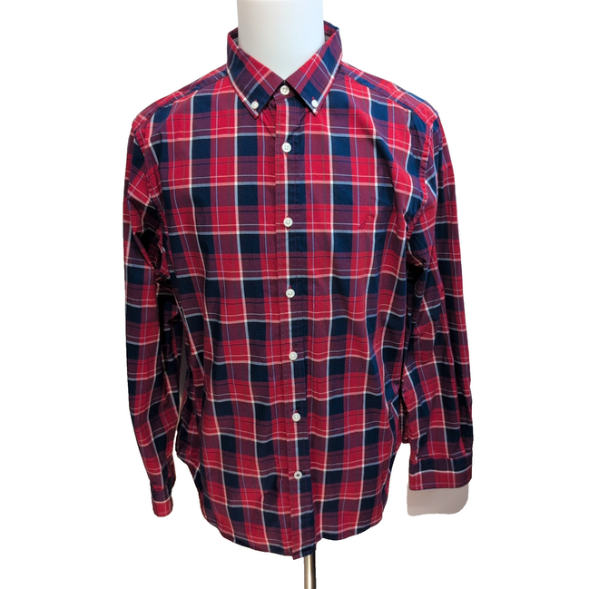 Chemise Nautica XL Made in Mauritius Carreaux Rouge Bleu manches longues