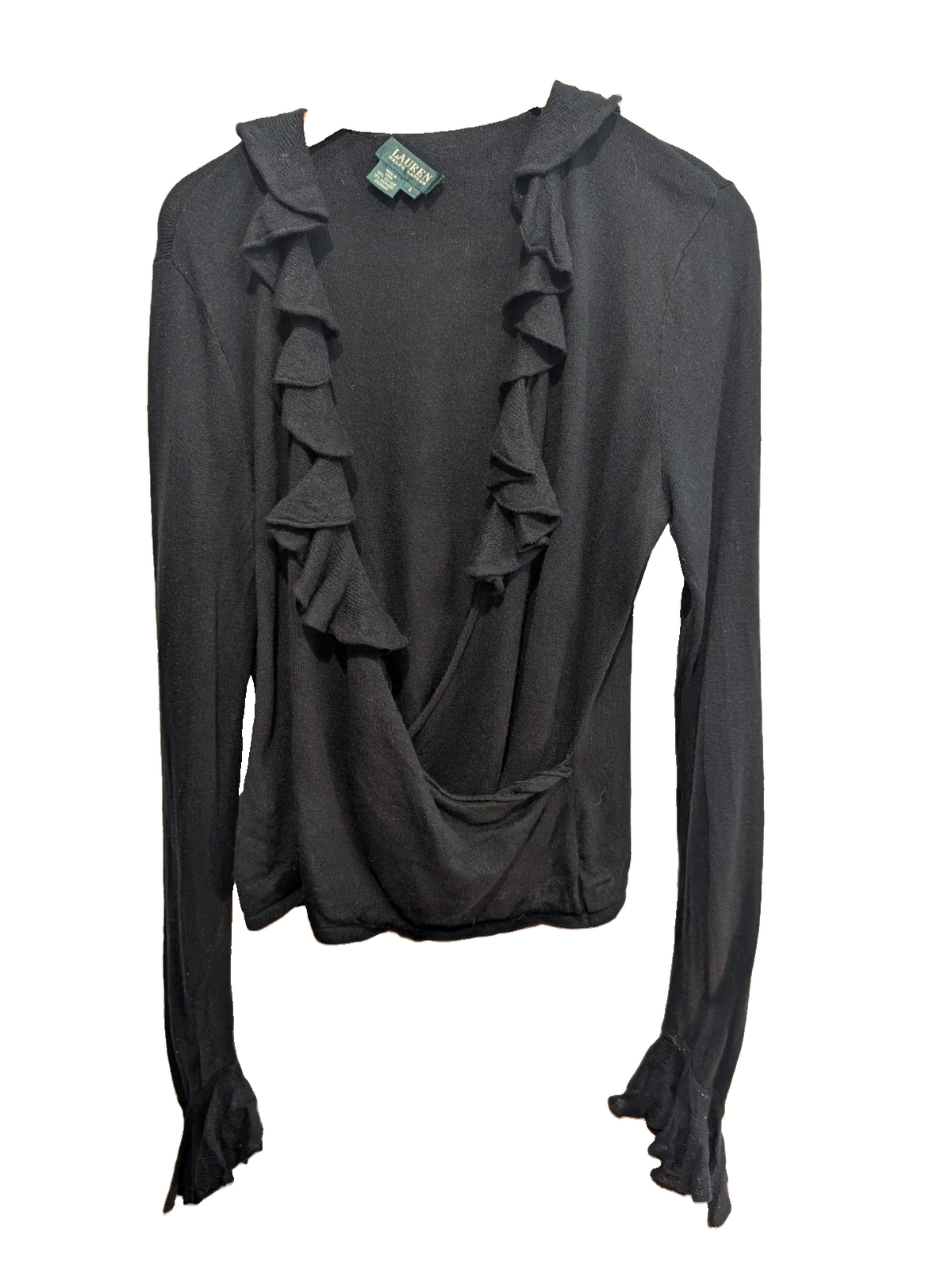Pull femme LAUREN Ralph Lauren noir cachemire soie col à volants T. L élégant