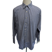 Chemise Sean John XL/XXL Bleue Rayures Blanches 100% Coton Manches Longues