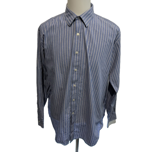 Chemise Sean John XL/XXL Bleue Rayures Blanches 100% Coton Manches Longues