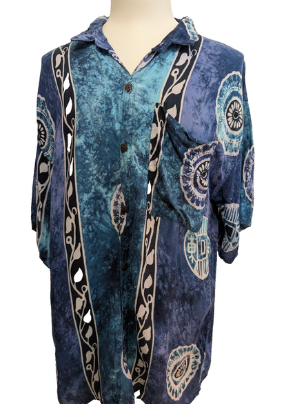 Chemise Hawaïenne Bleue Turquoise Motif Tribal - Taille XL (Longue)