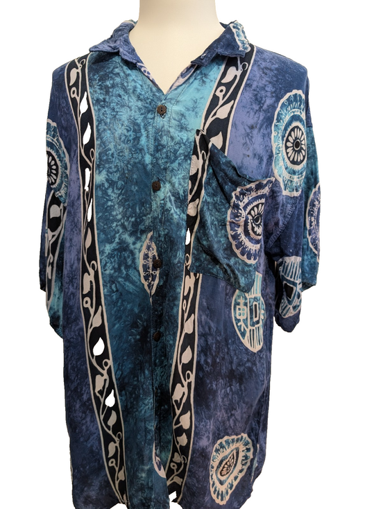 Chemise Hawaïenne Bleue Turquoise Motif Tribal - Taille XL (Longue)